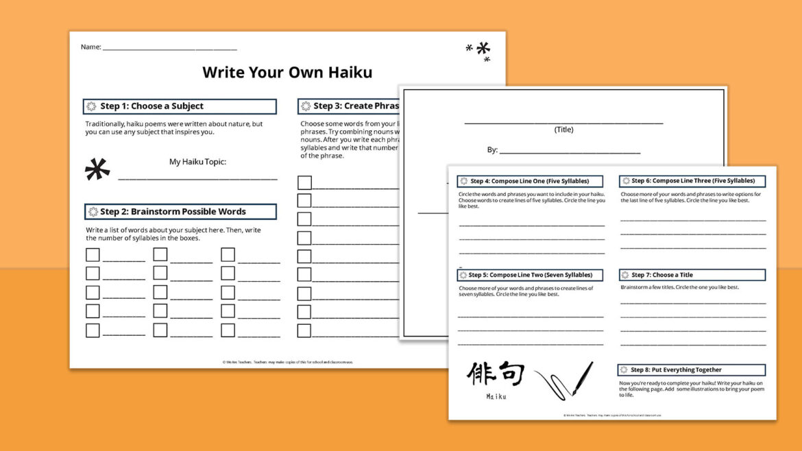 Free Printable Haiku Starter Worksheet For Poetry Lessons