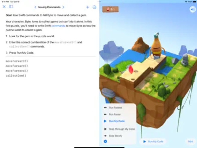 Screenshot from Swift Playgrounds coding app