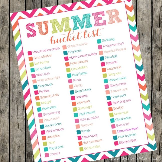 A printable summer bucket list worksheet as an example of fun end of year activities