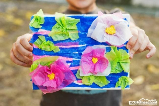 Monet-style lily pond made from tissue paper pieces (Second Grade Art)
