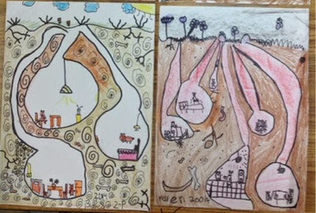 Children's illustrations of underground worlds (Second Grade Art)
