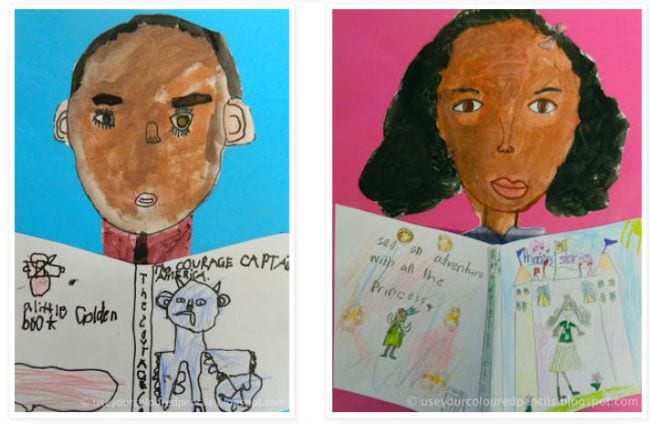 Self-portraits of students reading books (Second Grade Science)