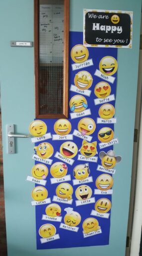 we are happy to see you emoji classroom door decoration names of students