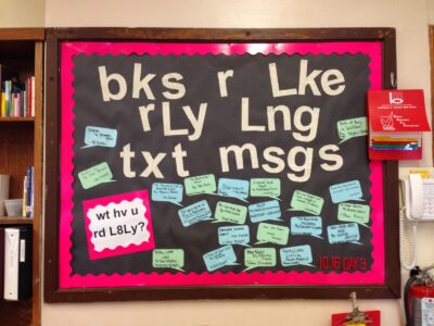 Books are like really long text messages texting themed bulletin board 
