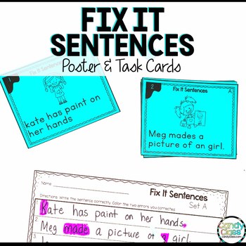 fix-it game cards that have sentences with a grammar error on them for students to fix to use during classroom games
