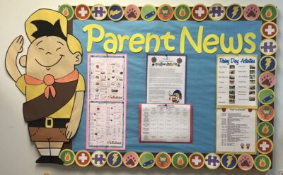 parent news up themed front office bulletin board idea
