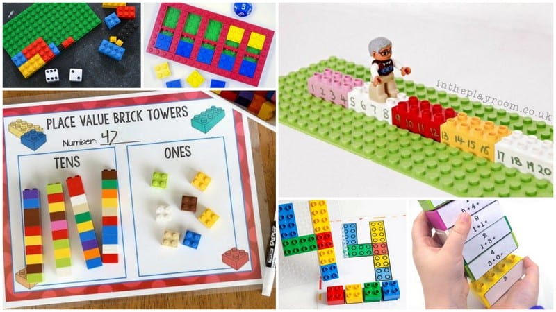 a collage of activities students can do to practice math with legos while teaching third grade 