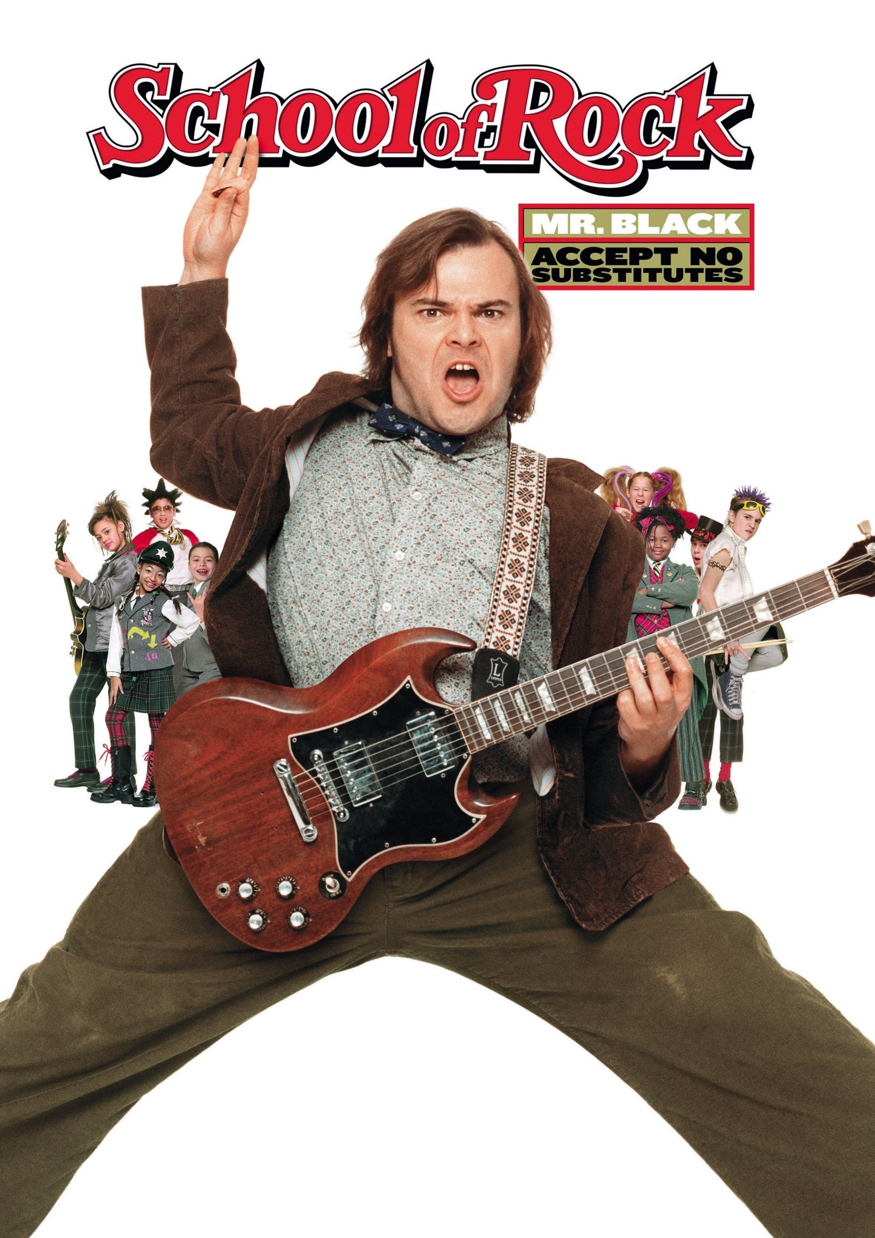 Jack Black on the cover of one of the great back to school movies School of Rock