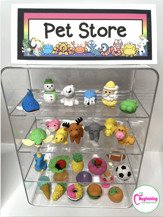 A playful desk pet store made from a plastic storage cube