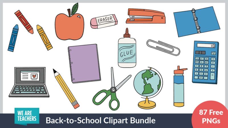 Collage showing free school supplies clipart
