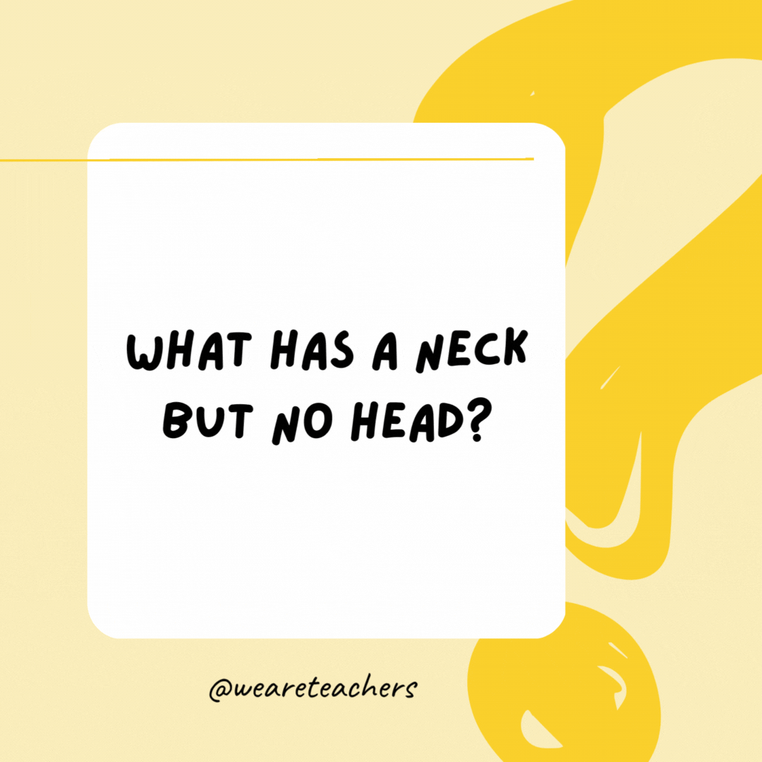 What has a neck but no head? A bottle.