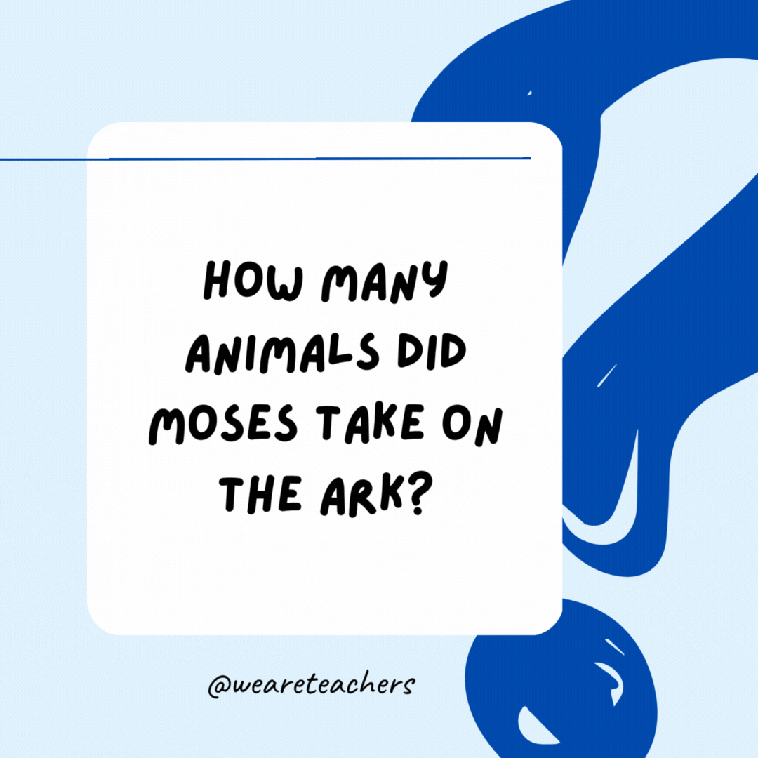 How many animals did Moses take on the ark? Zero. Noah took them.- Riddles for Kids