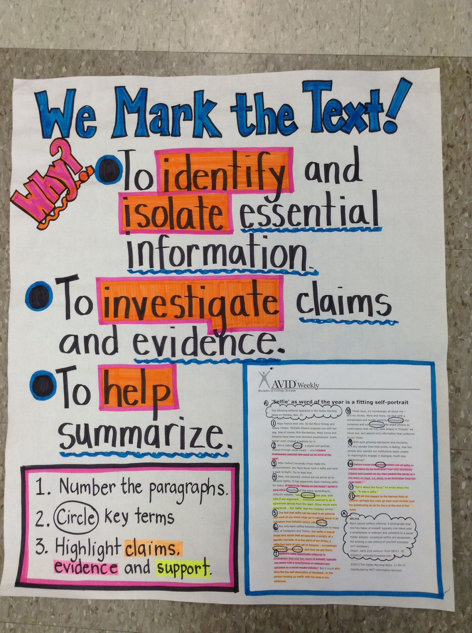 We Mark the Text anchor chart (Anchor Charts for Reading)