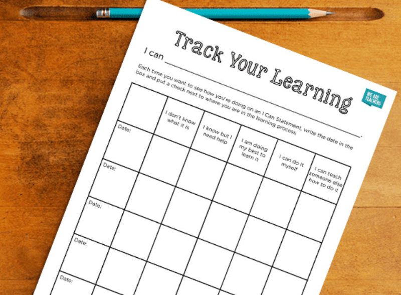 A Track Your Learning worksheet with a grid for learning goals and documenting achievements