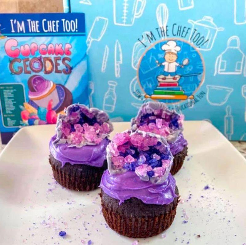 I'm the Chef Too subscription box with edible geode cupcakes and recipe card