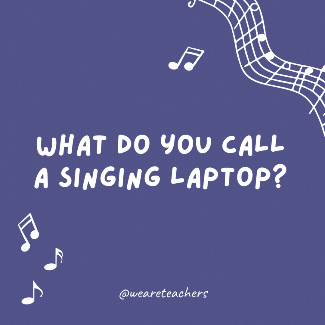 What do you call a singing laptop? 

A Dell-ightful performer.- music jokes