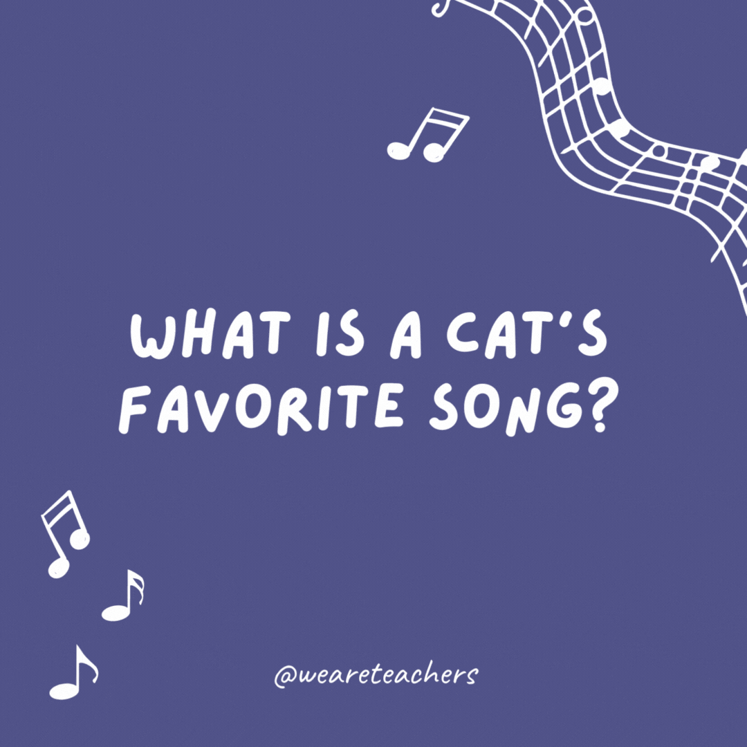 What is a cat’s favorite song? 

Three Blind Mice.- music jokes