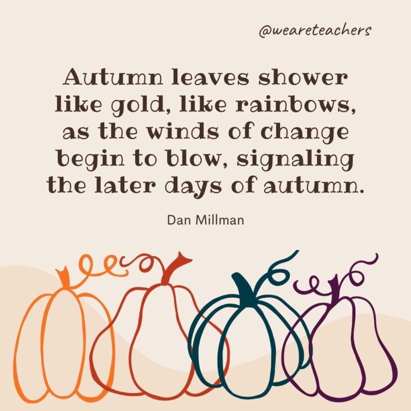 Autumn leaves shower like gold, like rainbows, as the winds of change begin to blow, signaling the later days of autumn. —Dan Millman