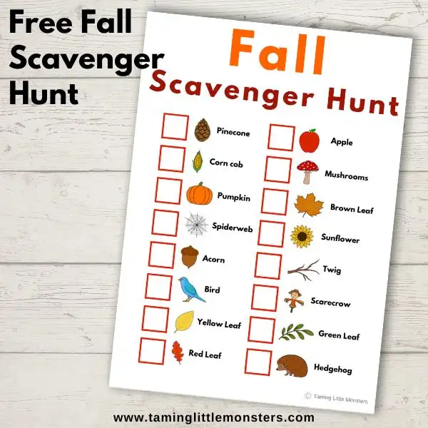 fall scavenger hunt paper for a fall activity