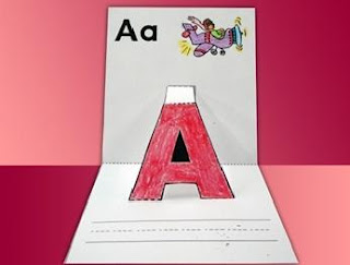 A pop up letter A made from folded paper as an example of alphabet activities
