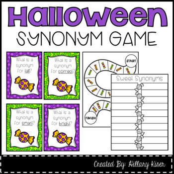 Cards with candy on them and a lined piece of paper to write in synonyms, as an example of activities on synonyms 