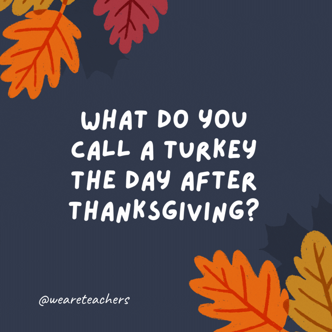 What do you call a turkey the day after Thanksgiving? Lucky!