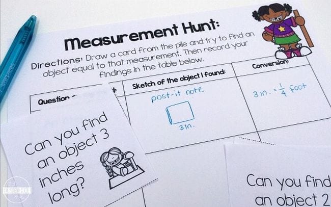 A worksheet entitled Measurement hunt spells out directions for the activity