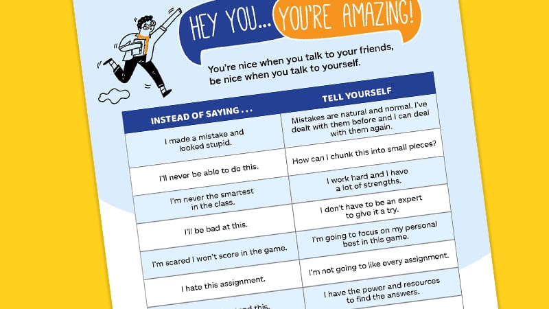 A close-up of the Allstate positive self talk for teens poster to hang in your classroom for social-emotional learning activities 