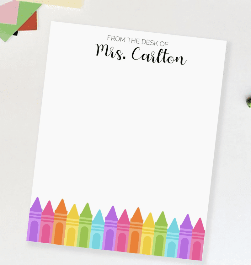 Crayon personalized note paper