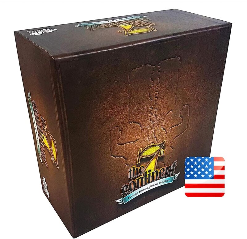 A brown box has an outline of a map on it and says the 7th continent. 
