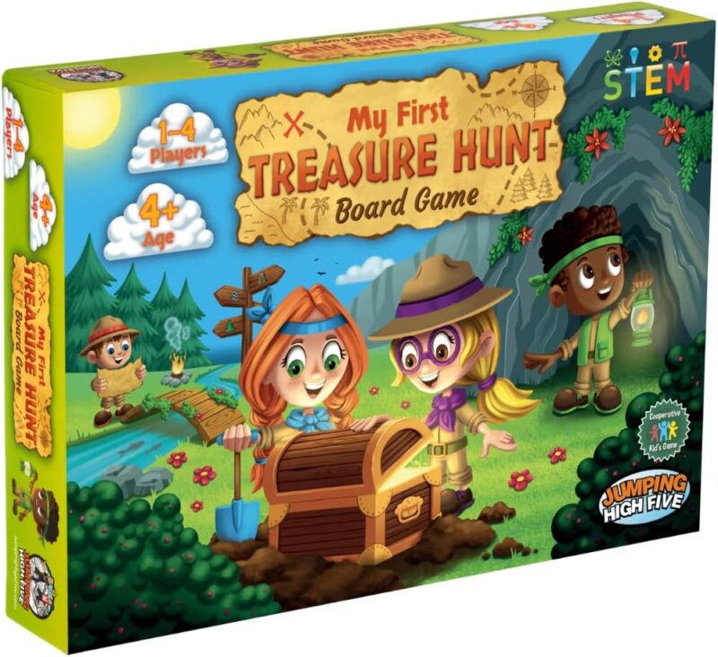 the best cooperative board games include this one. A box says Treasure hunt and has cartoon children looking at a treasure chest.