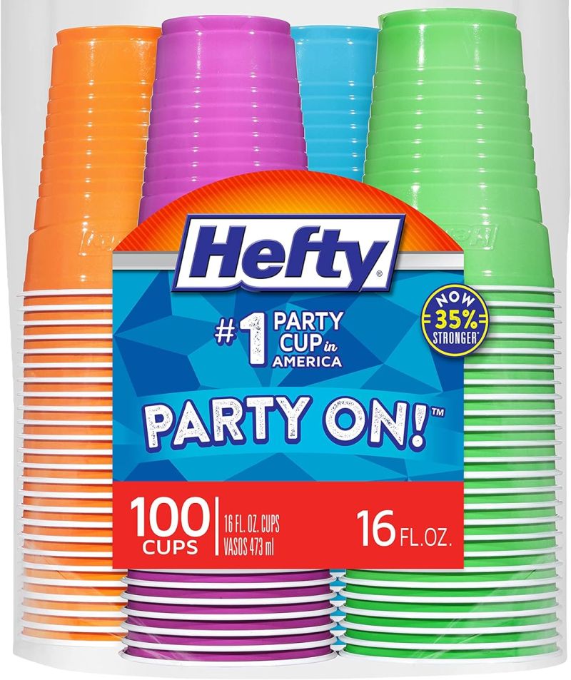 Hefty Party On 100 Disposable Cups in various colors