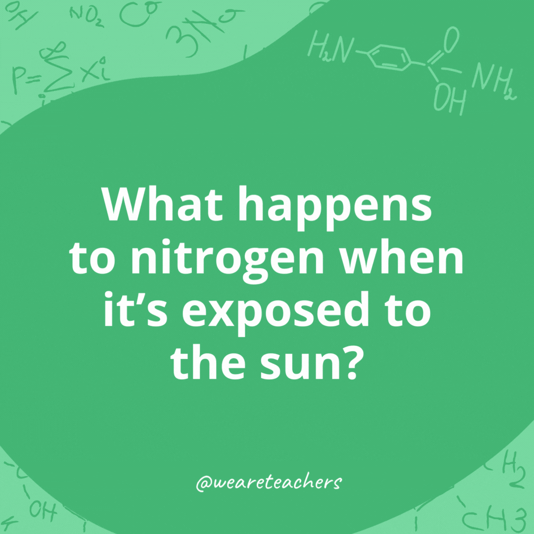 What happens to nitrogen when it's exposed to the sun? 

It becomes daytrogen.