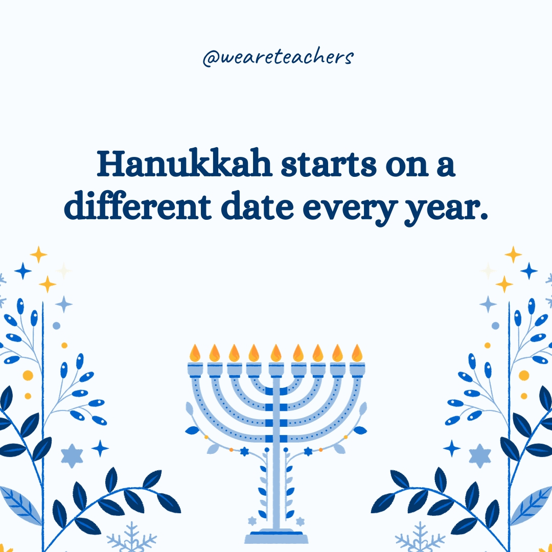 Hanukkah starts on a different date every year.