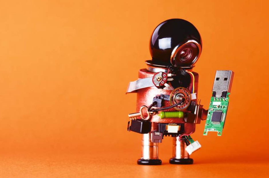 Robot with USB flash storage stick.