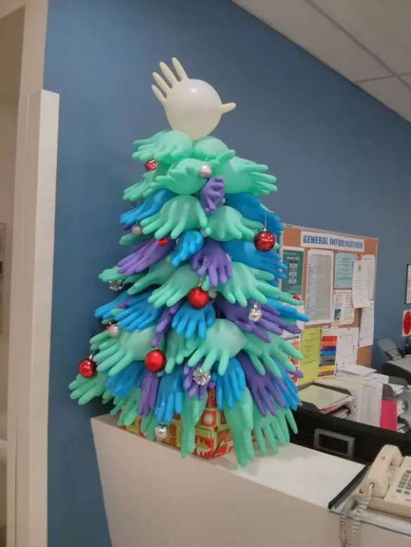 glove christmas tree, staff party ideas 