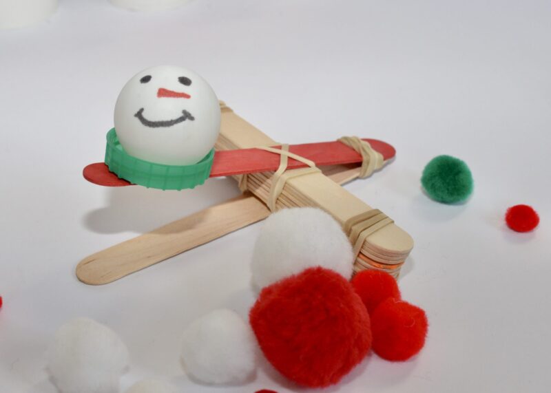 snow man catapult for winter science experiment 