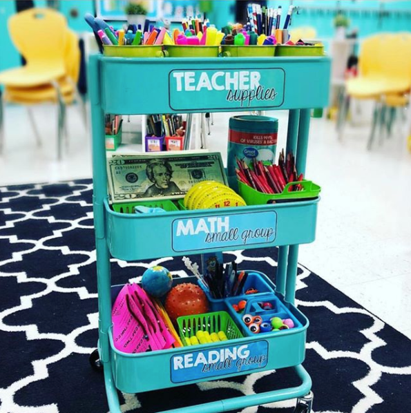 Teacher cart organized with supplies