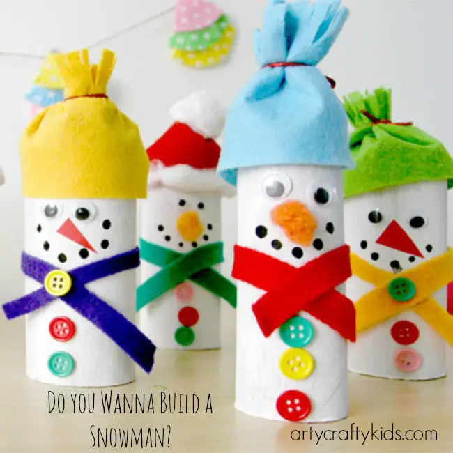 Snowman craft made from toilet paper rolls