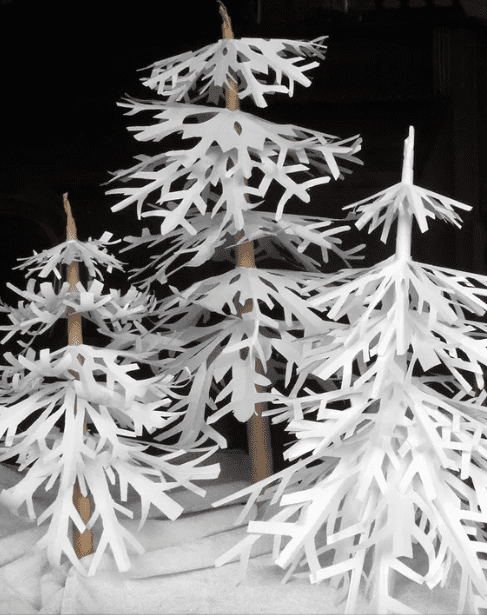 Beautiful winter trees made from paper snowflakes