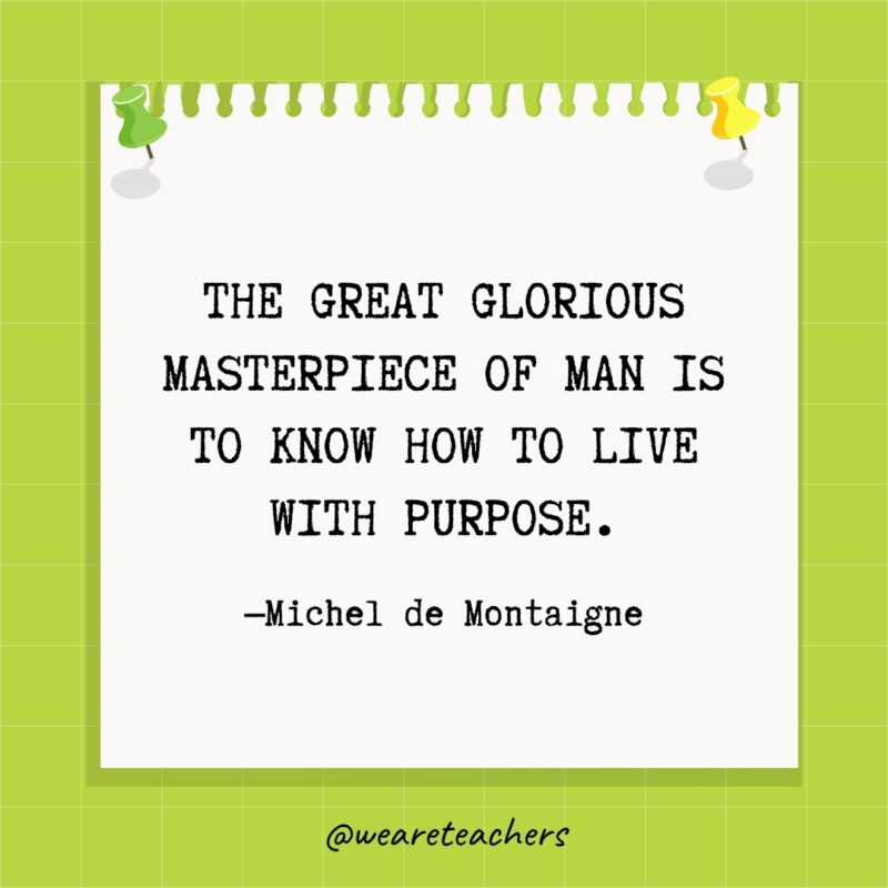 The great glorious masterpiece of man is to know how to live with purpose.