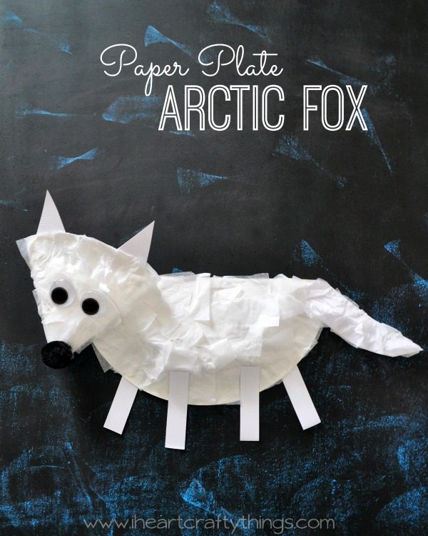 Winter fox craft made from paper plates and tissue paper as an example of classroom winter crafts