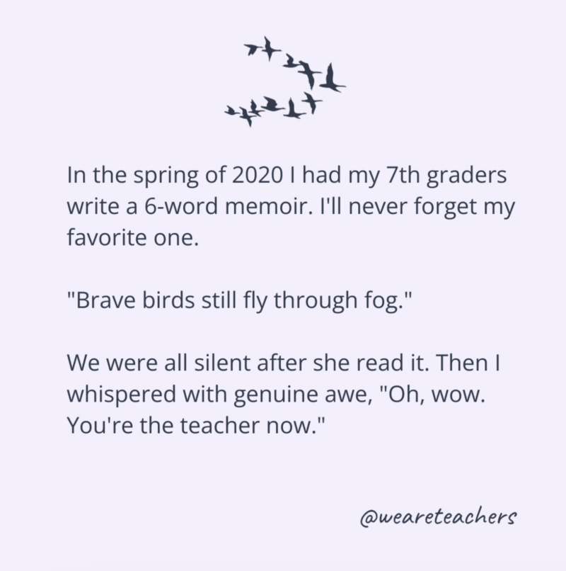 Screenshot of original brave birds fly through fog quote