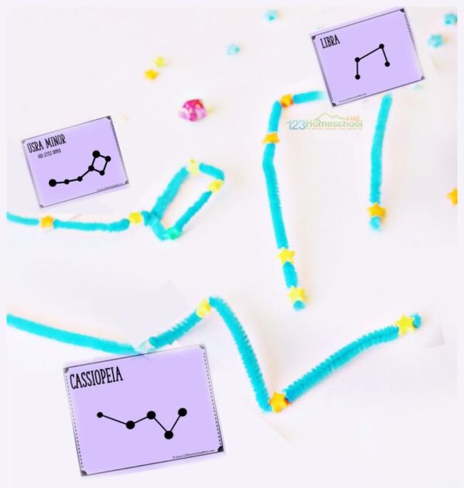 Pipe cleaners and beads bent to form constellations 
