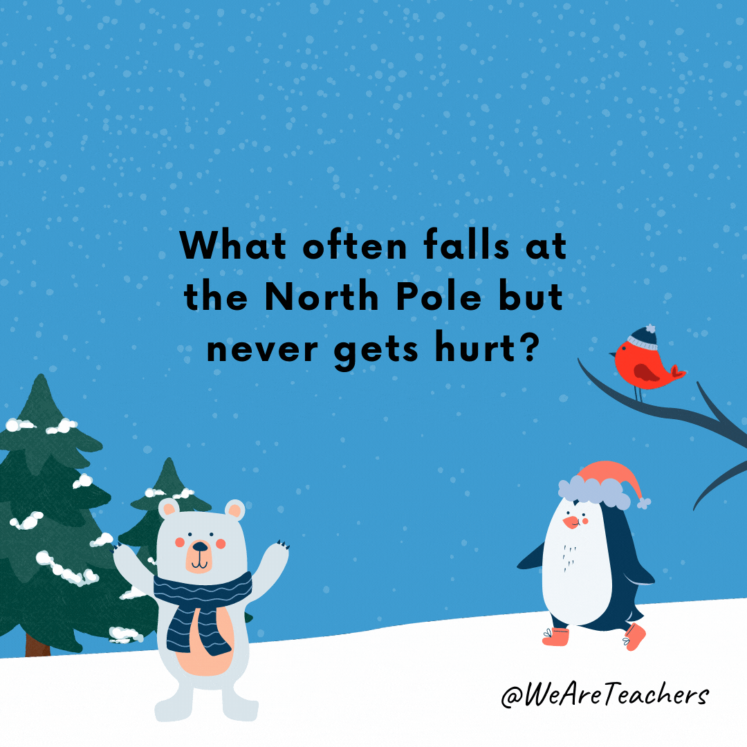 What often falls at the North Pole but never gets hurt? Snow.- winter jokes
