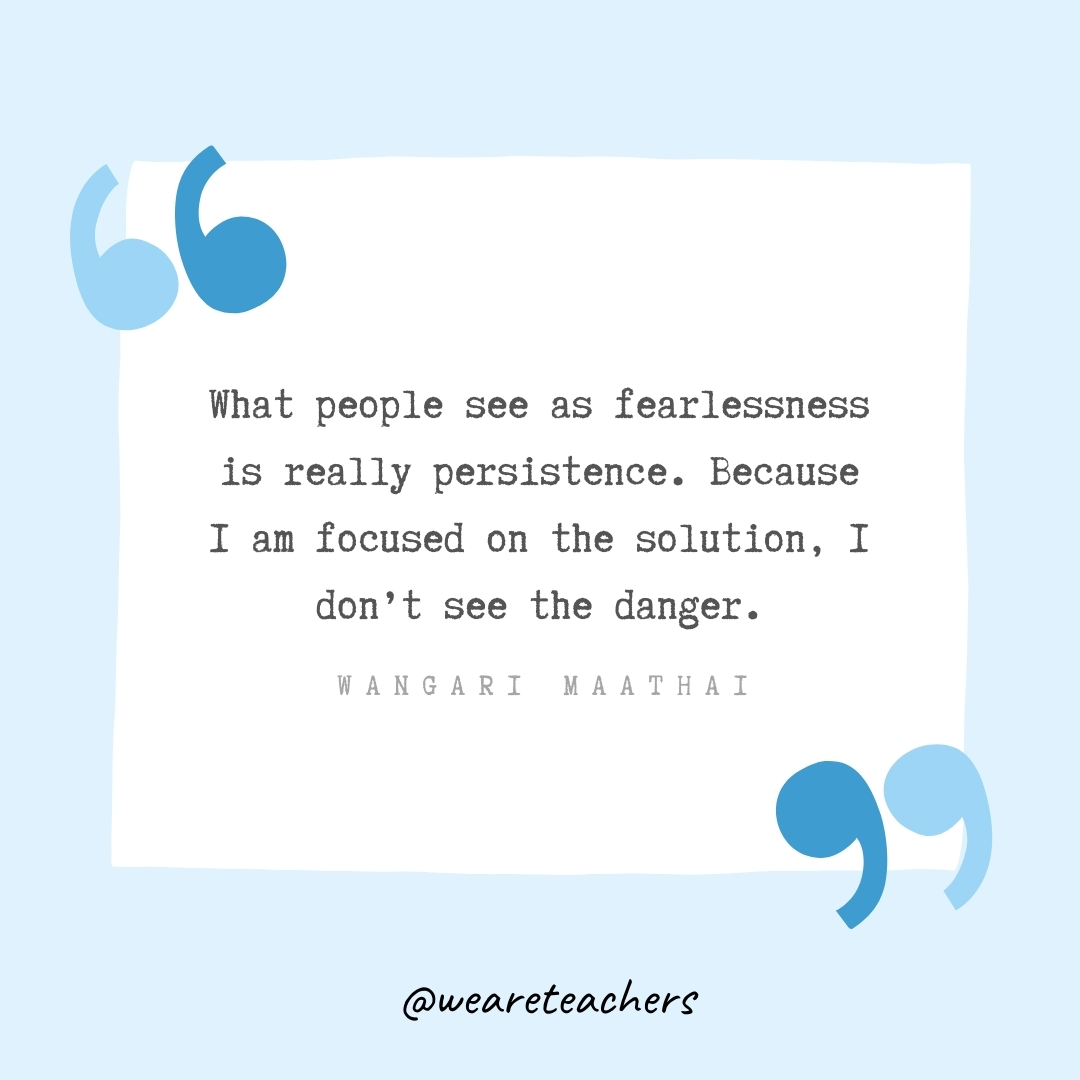 What people see as fearlessness is really persistence. Because I am focused on the solution, I don't see the danger. -Wangari Maathai