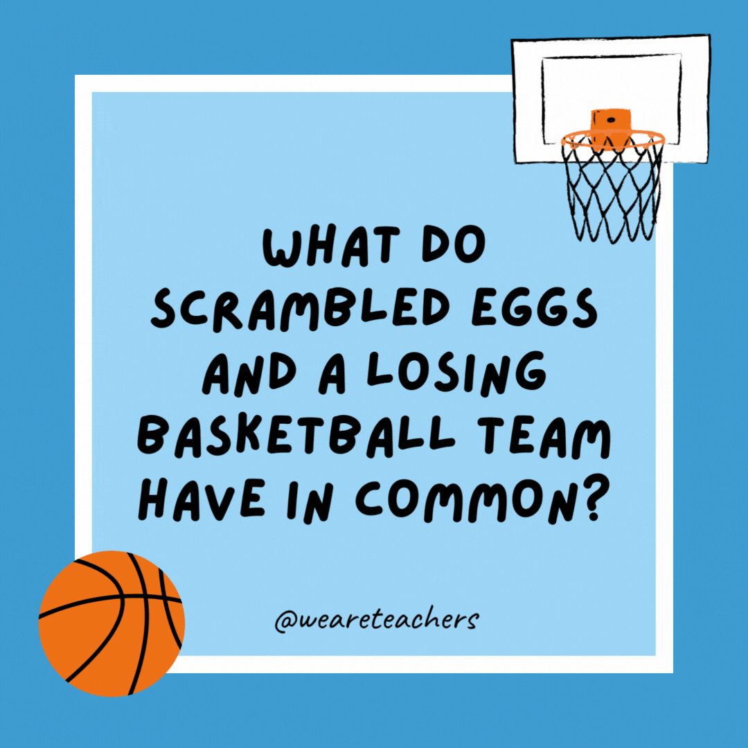 What do scrambled eggs and a losing basketball team have in common?

They both have been beaten.