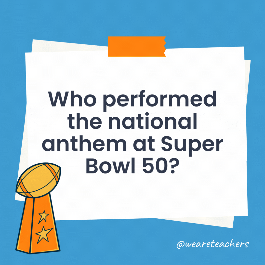 Who performed the national anthem at Super Bowl 50?

Lady Gaga sang 