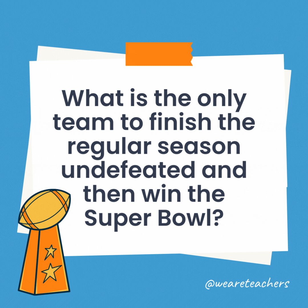 What is the only team to finish the regular season undefeated and then win the Super Bowl?

The 1972 Miami Dolphins.