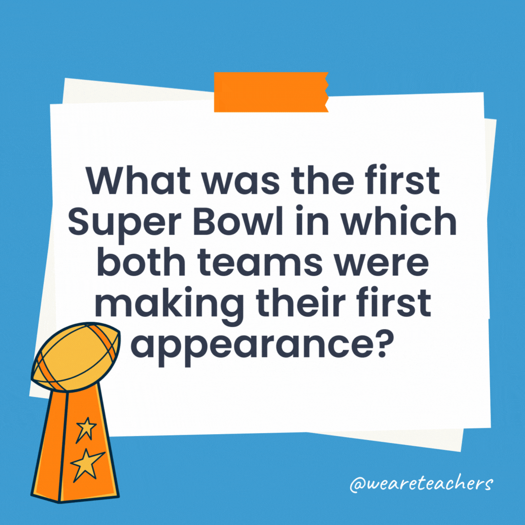 What was the first Super Bowl in which both teams were making their first appearance?

The first Super Bowl where both teams were making their first appearance was Super Bowl XX, held on January 26, 1986, when the Chicago Bears achieved victory over the New England Patriots.